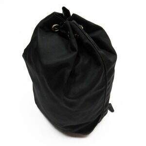 Prada Black Pouch Triangle Logo Leather Drawstring